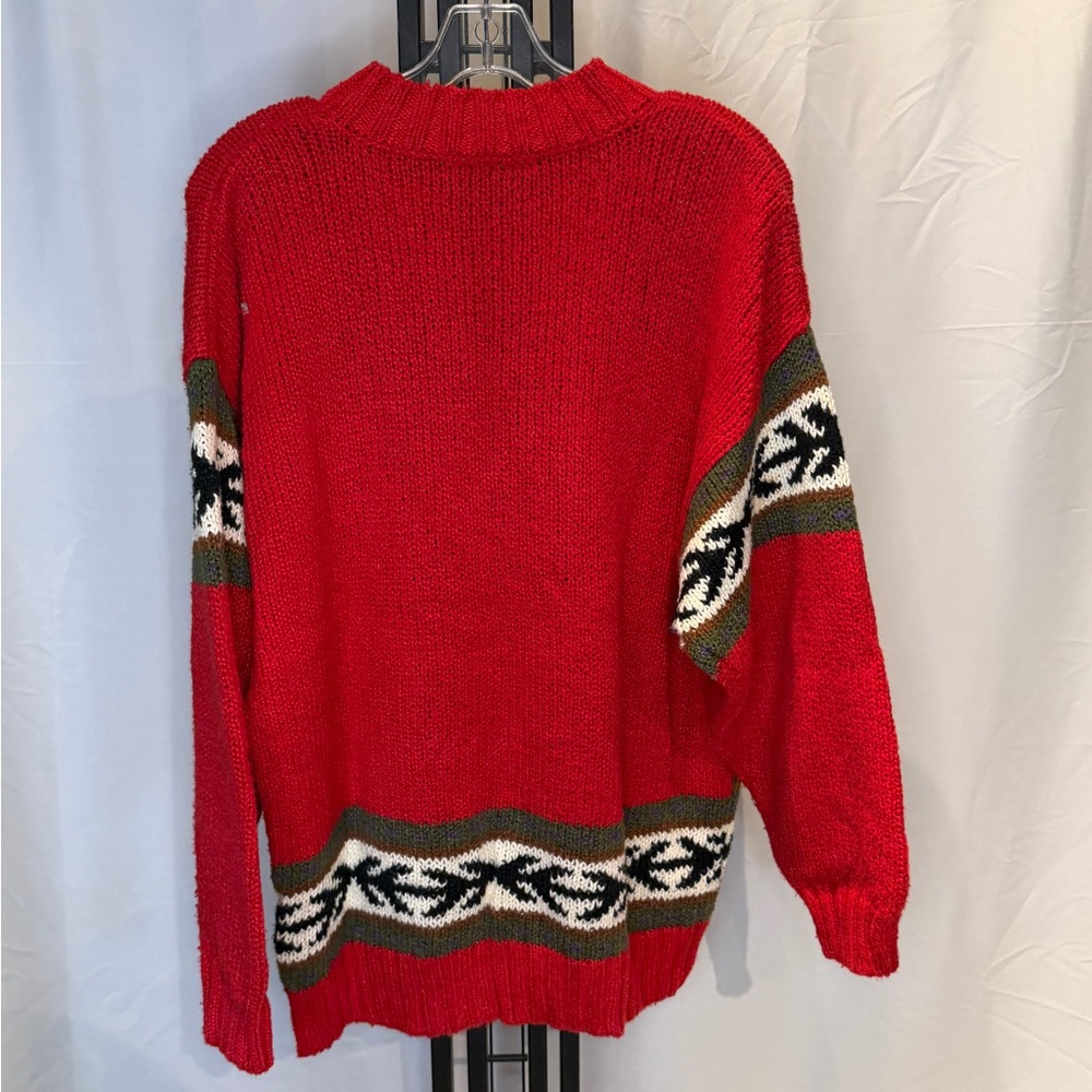 Vibrant Red and Brown Crewneck‎ Sweater - Picture 3 of 4